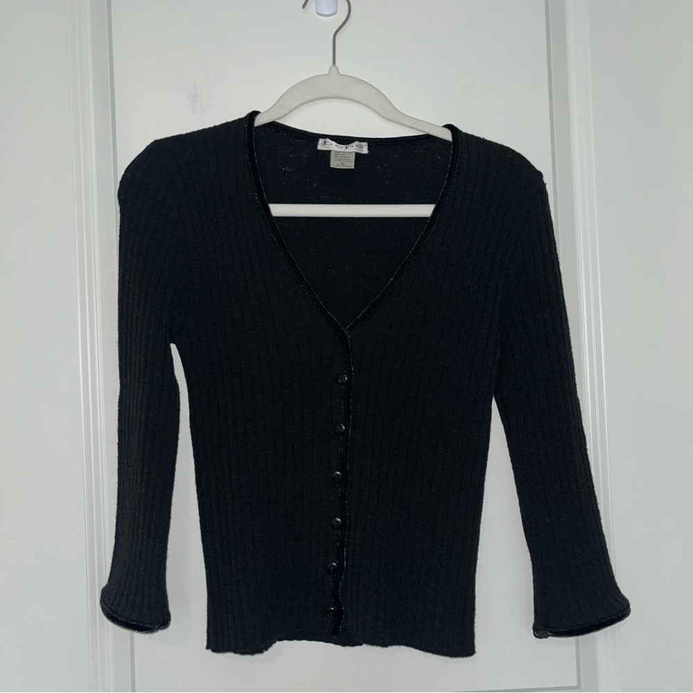 Bebe Black Ribbed V-Neck Wool Blend Cardigan Vintage Y2K - Picture 4 of 4